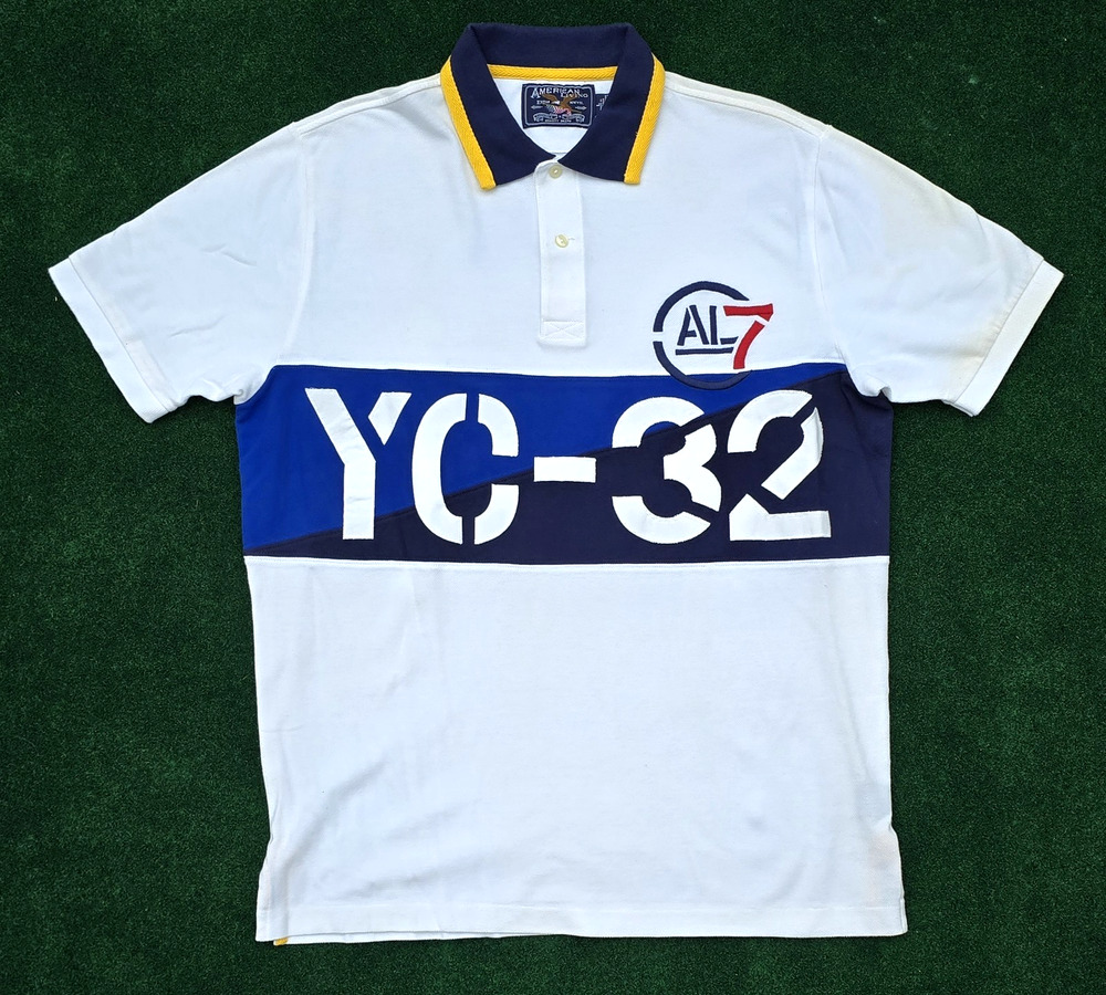 American Living YC-32 Mens White Blue Red Yellow SS Cotton Polo Shirt Size Large